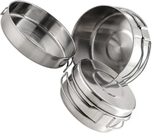 4-Piece Stainless Steel occupational prior intelligible Cooking Pot Pan for Easy Outdoor Cooking Camping Hiking Cookware Set 