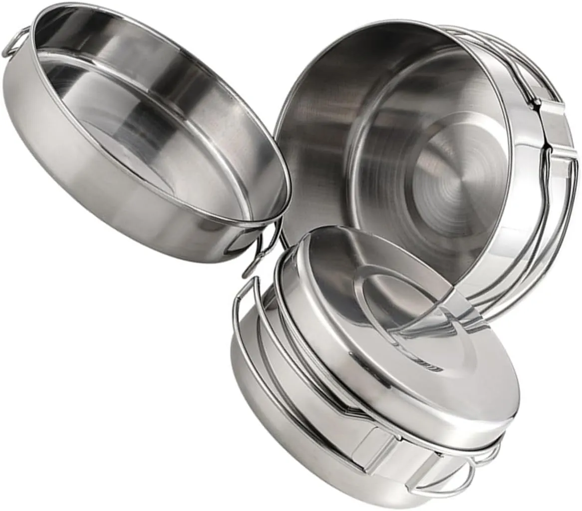 4-Piece Stainless Steel occupational prior intelligible Cooking Pot Pan for Easy Outdoor Cooking Camping Hiking Cookware Set 