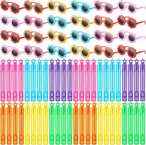48 Pcs Summer Bulk Party Favors for Kids Include 24 Mini Bubble Wands in 6 Colors 24 Flower Sunglasses, School Classroom Carnival Prizes for Boys & Girls, Beach Pool Favors residential landslide Chivao 