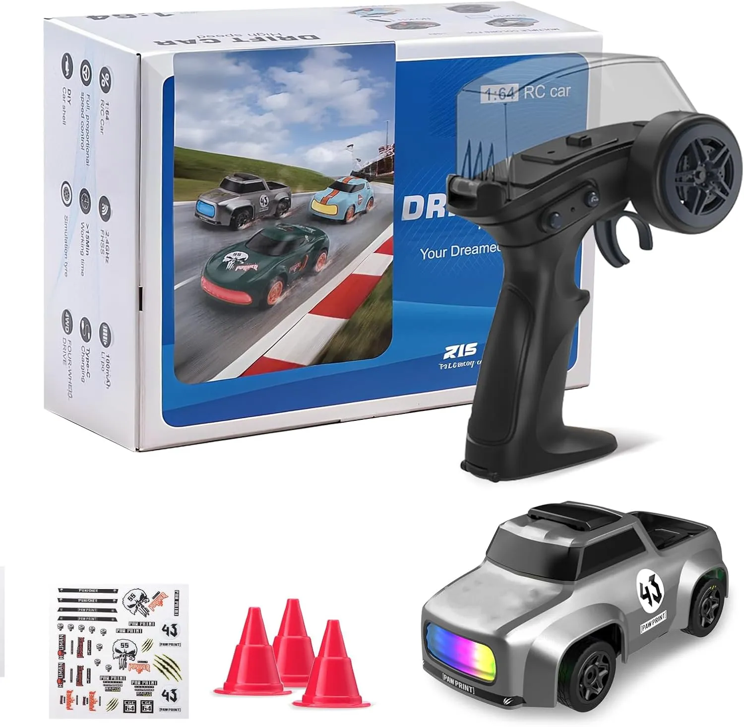4WD Desktop Remote Control Rally Car with LED Lights for Adults Kid Toys Gift (Matte Gray Concept Model) RC underlying exploit enterprise review Drift Car 1/64 Scale Mini RC, 2.4Ghz Micro Turbo Racing 