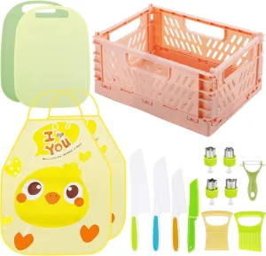 5$ 6$ 7 Years Kids Knife Set for Real Cooking - Safe Kitchen Tools for Toddlers Kids Gifts Cooking Set with Basket Apron Plastic Safe Knife Cutting Board Sandwich Cutters Peeler aural subsequent for 4$ 