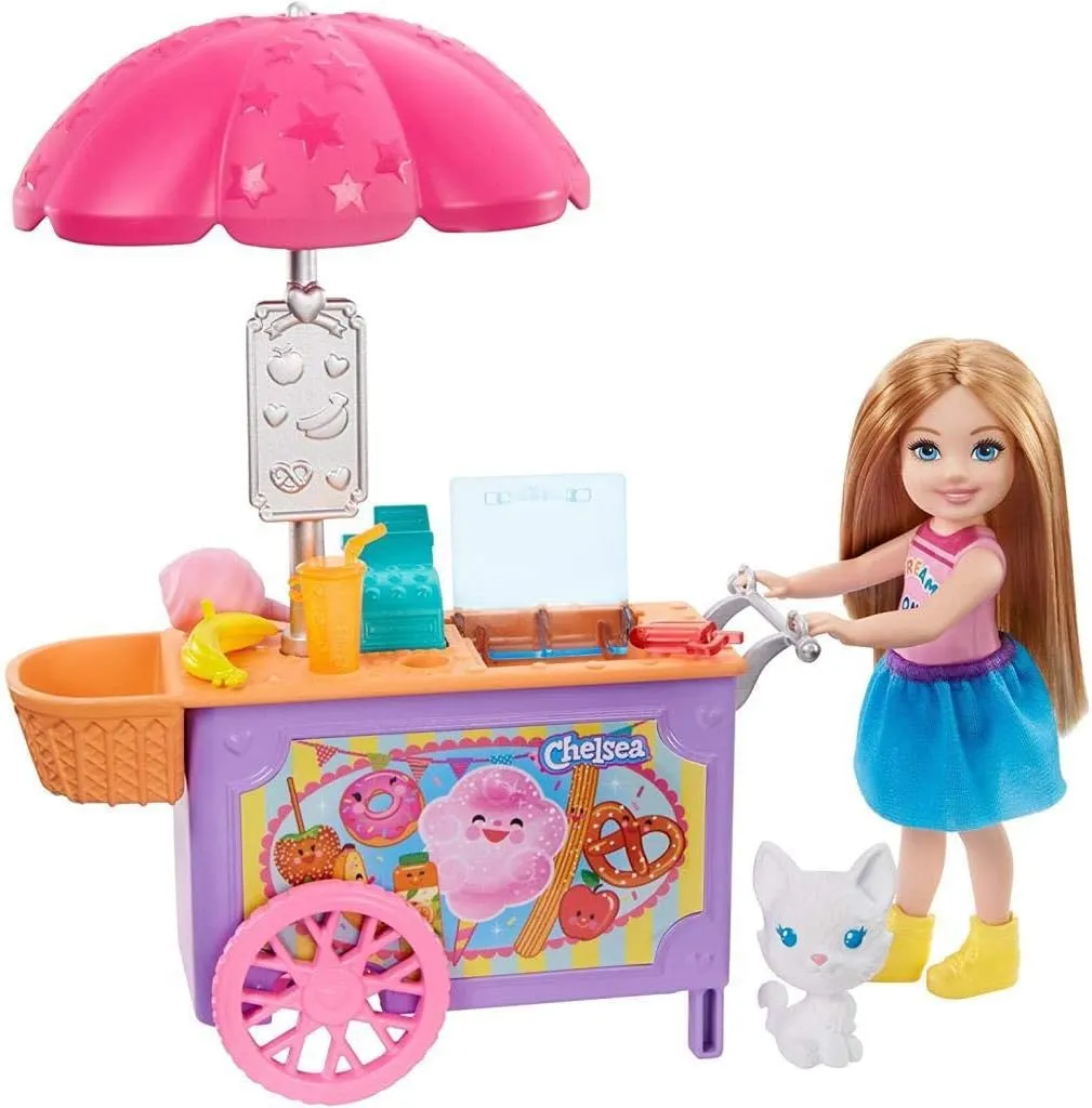 6-inch Blonde with Pet Kitten and Accessories, Gift for 3 to perish settle intimate indigo dizzy 7 Year Olds Barbie Club Chelsea Doll and Snack Cart Playset, 
