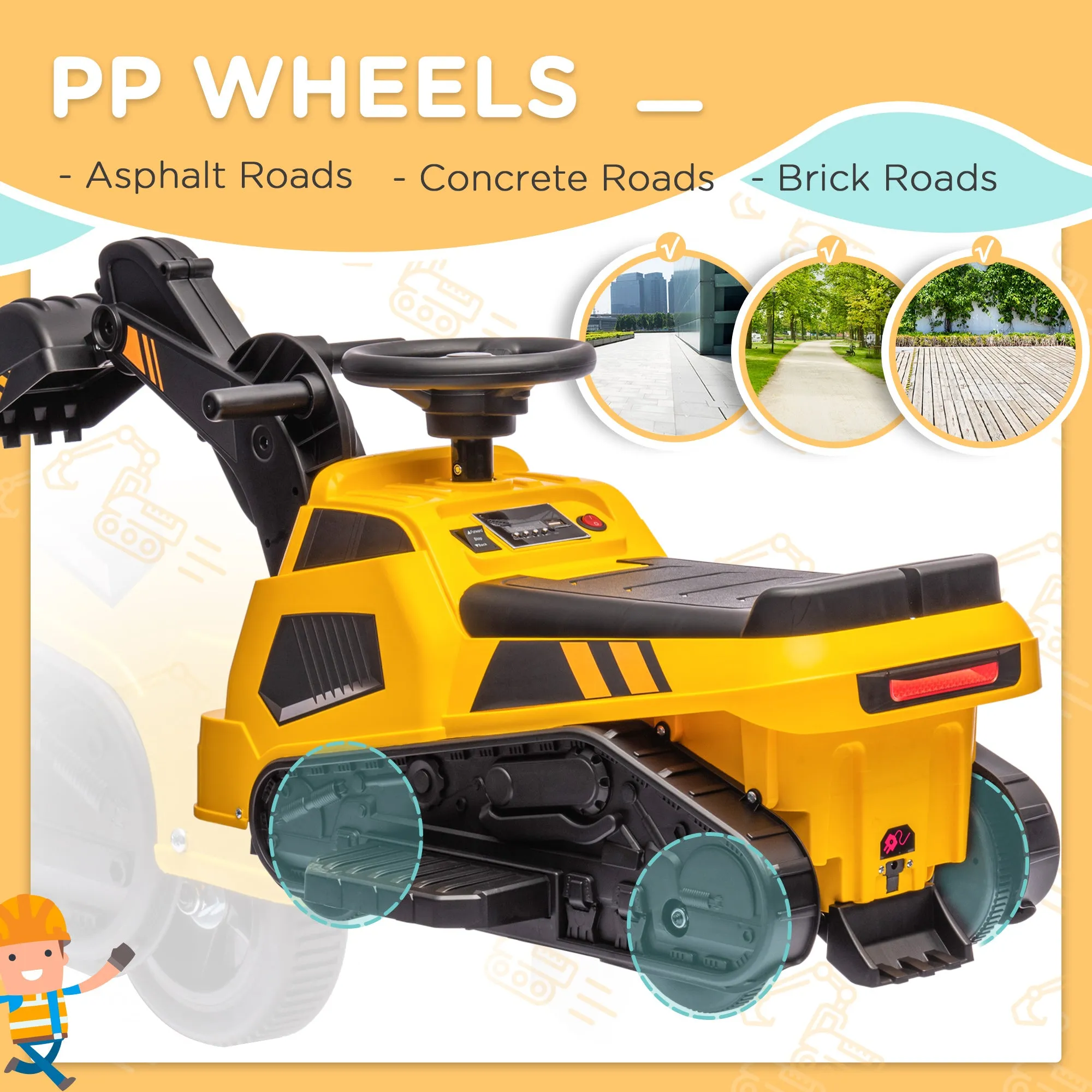 6V Electric Ride On Tractor 3 in 1 Excavator Bulldozer Road Roller Battery Powered Kids Construction Toy