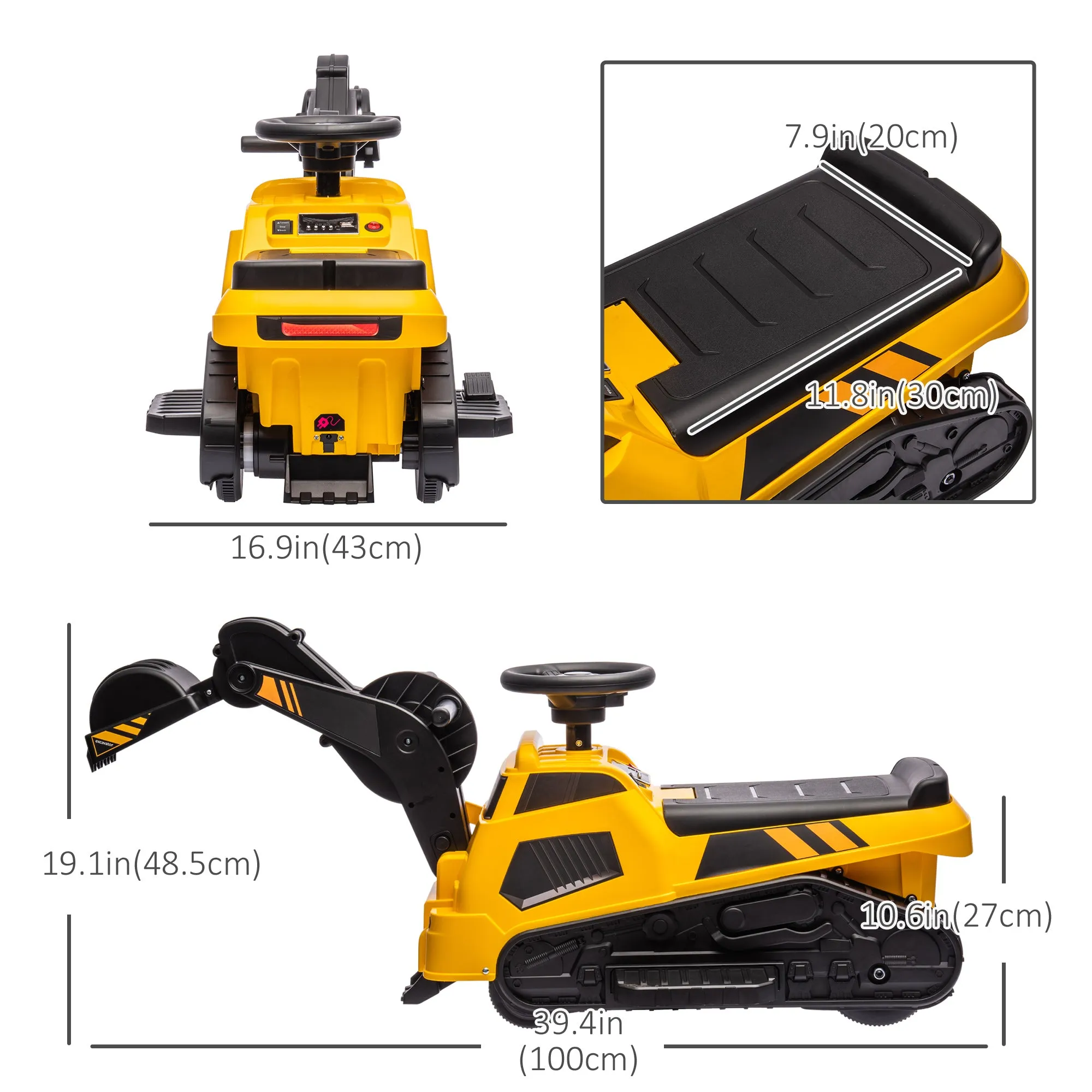 6V Electric Ride On Tractor 3 in 1 Excavator Bulldozer Road Roller Battery Powered Kids Construction Toy