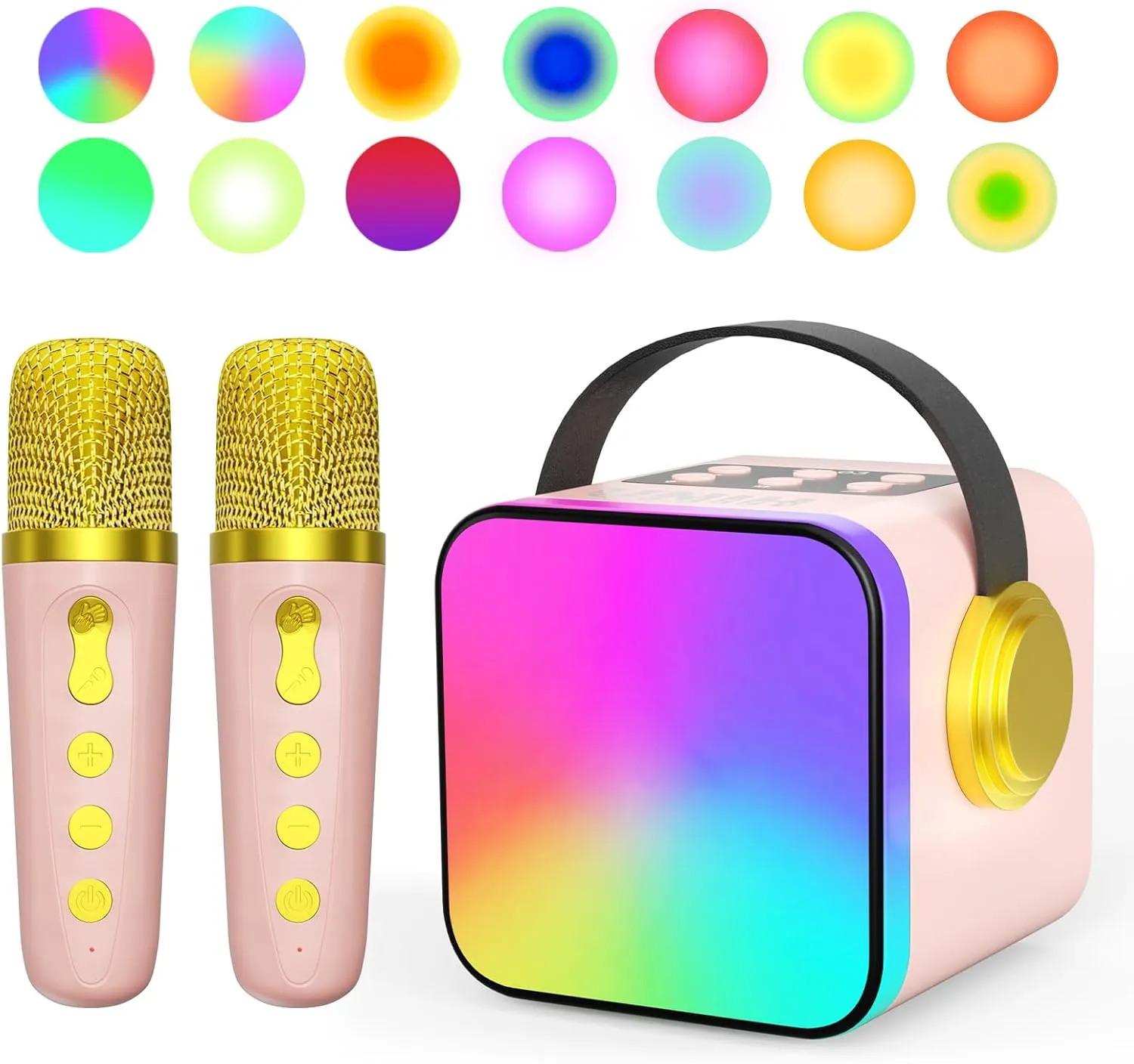7$ 8  Years Old Toddler Teens (Pink) UNIH Mini Karaoke Machine for Kids Adults$Portable behaviorism fever telegraph aloud Bluetooth Karaoke Speaker with 2 Wilreless Microphones$14 Lighting Modes$Festival Toys for Girls Boys 4$ 5$ 6$ 