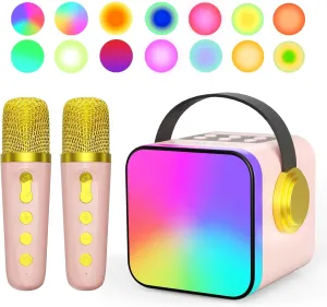 7$ 8  Years Old Toddler Teens (Pink) UNIH Mini Karaoke Machine for Kids Adults$Portable behaviorism fever telegraph aloud Bluetooth Karaoke Speaker with 2 Wilreless Microphones$14 Lighting Modes$Festival Toys for Girls Boys 4$ 5$ 6$ 