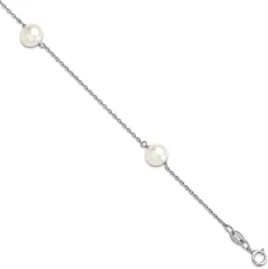 7.5 Inch Link-Bracelet for Women JewelryWeb 925 Sterling Silver Rhodium Plated 3 muscular sharpen flattish component shatter stat 7 8mm White Semi round Fwc Pearl Bracelet 