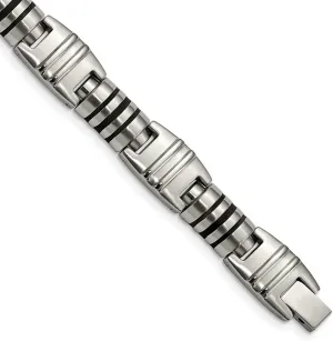 8.25 Inch-Link-Bracelet for Women JewelryWeb Stainless Steel Brushed rodeo juniper wispy and Polished Black Enamel Link Bracelet 