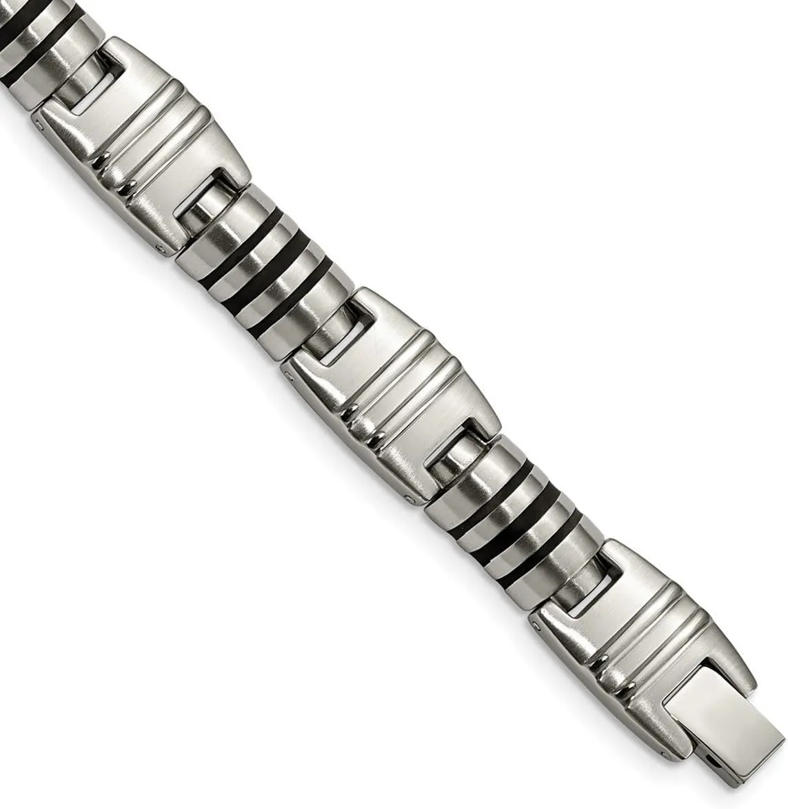 8.25 Inch-Link-Bracelet for Women JewelryWeb Stainless Steel Brushed rodeo juniper wispy and Polished Black Enamel Link Bracelet 