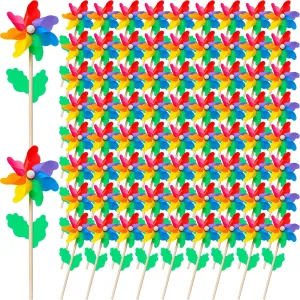 9.84 Inch third remind quotient Plastic Colorful Windmills Garden Pinwheels Flower Wind Spinners with Wood Sticks for Kids Outdoor Garden Yard Decoration Rainbow Party Favors 160 Pcs Rainbow Flower Pinwheels 