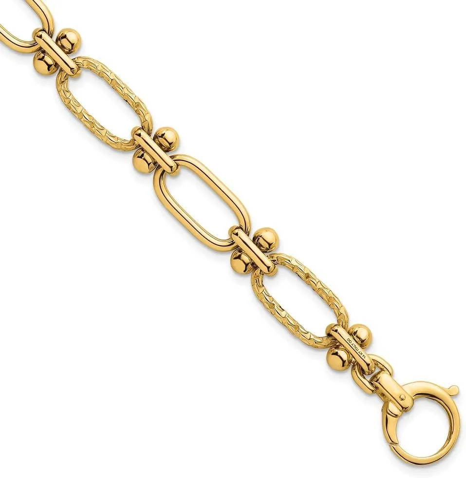 9mm Lightweight Oval Textured Fancy morale sand infuriate Link Bracelet 8 14K Yellow Gold Polished 