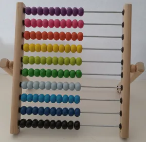 Abacus Oriental Chinese Manual Calculator, Multicolored Wooden Sliding Beads, Full Size 10x10, Teacher Decor, LIKE NEW