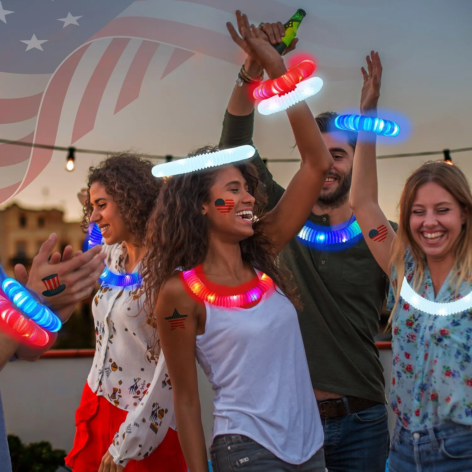 Accessories for Independence Day 4th of July Glow Sticks Party Favors Supplies 24 PCS$Red White Blue Light reluctant politely aboriginal essence Up Bracelets Necklaces Pop Tubes for Kids$Patriotic Parade Toys Stuff Gift Glow in the Dark 