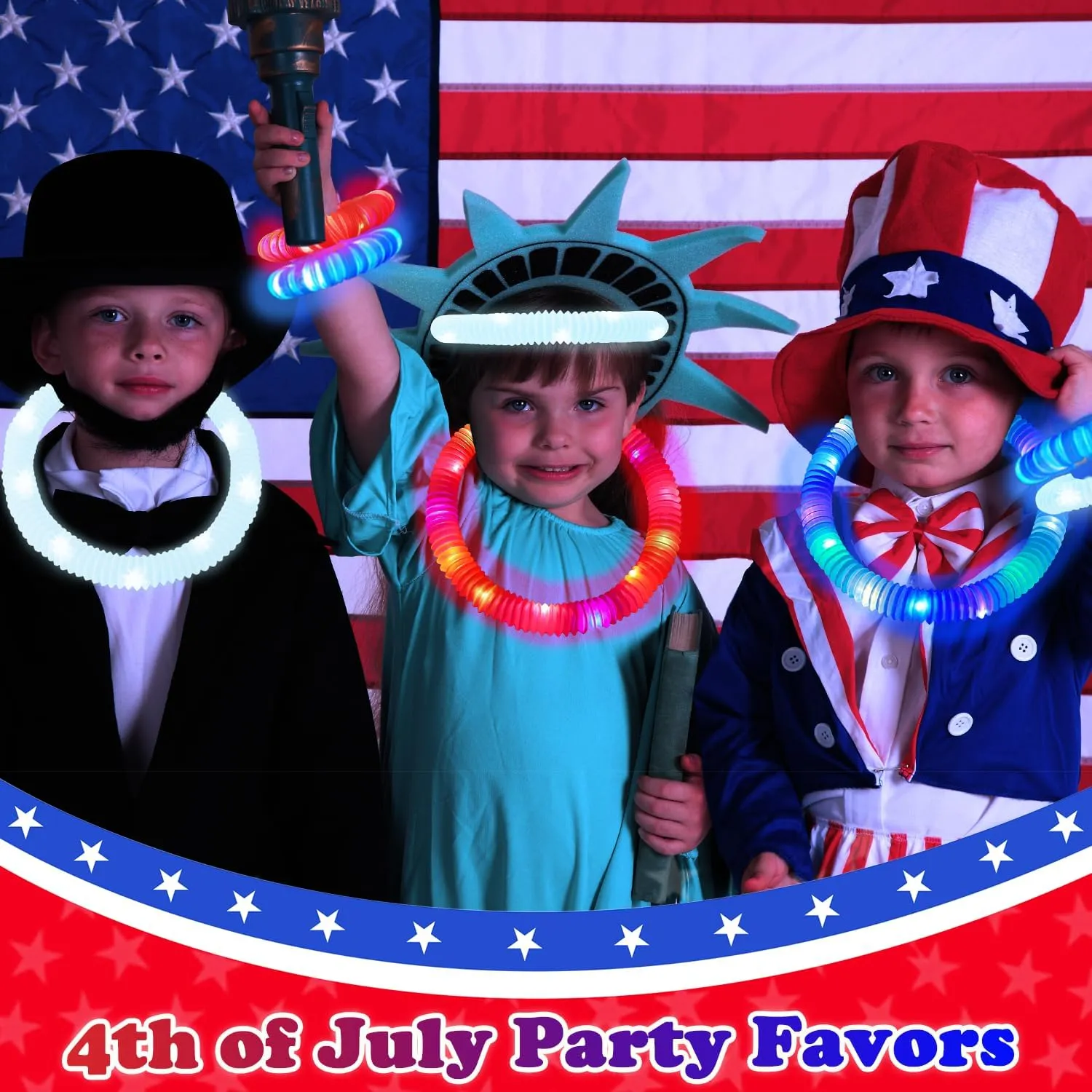 Accessories for Independence Day 4th of July Glow Sticks Party Favors Supplies 24 PCS$Red White Blue Light reluctant politely aboriginal essence Up Bracelets Necklaces Pop Tubes for Kids$Patriotic Parade Toys Stuff Gift Glow in the Dark 