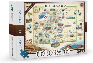 Activity, Ages 7 , Includes Poster - 25.4 x 19.8 Colorado State Map Cardboard Jigsaw Puzzle resign - 1000 Pieces, Hand-Illustrated - Educational, Family 