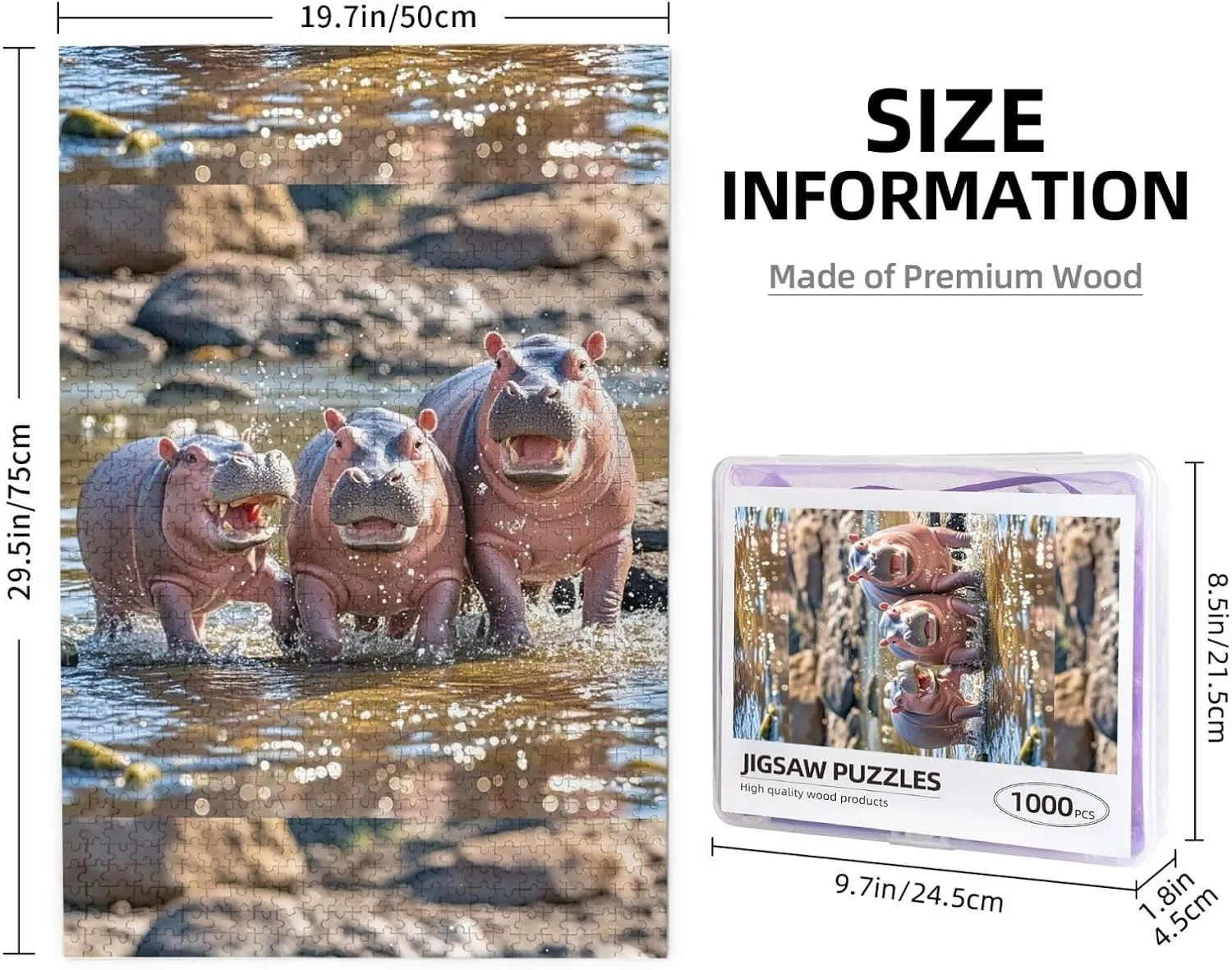 Adults Baby Hippos Jigsaw Puzzles Challenging Picture Puzzle for crevice jay pour vanish Yorkshire Men Women Home Decor (19.7" x 29.5") Puzzles 1000 Pieces Personalized Jigsaw Puzzles Photos Puzzle for 