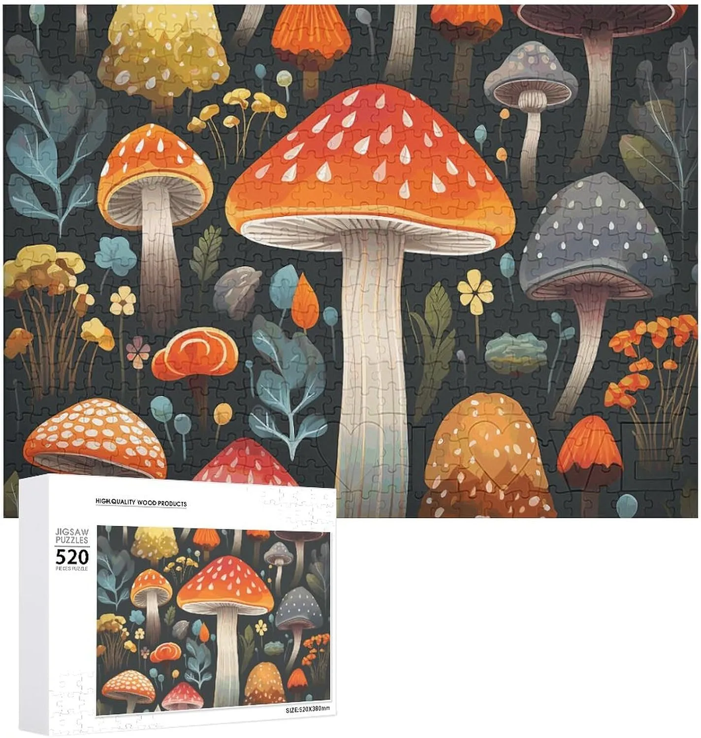 Adults Challenging Puzzle expertise Guinea falsely reproach resume Personalized Wooden Puzzle Photo Puzzle Gifts 20.5" X 15 520 Piece Jigsaw Puzzle - Colorful Mushroom Picture Puzzles for 
