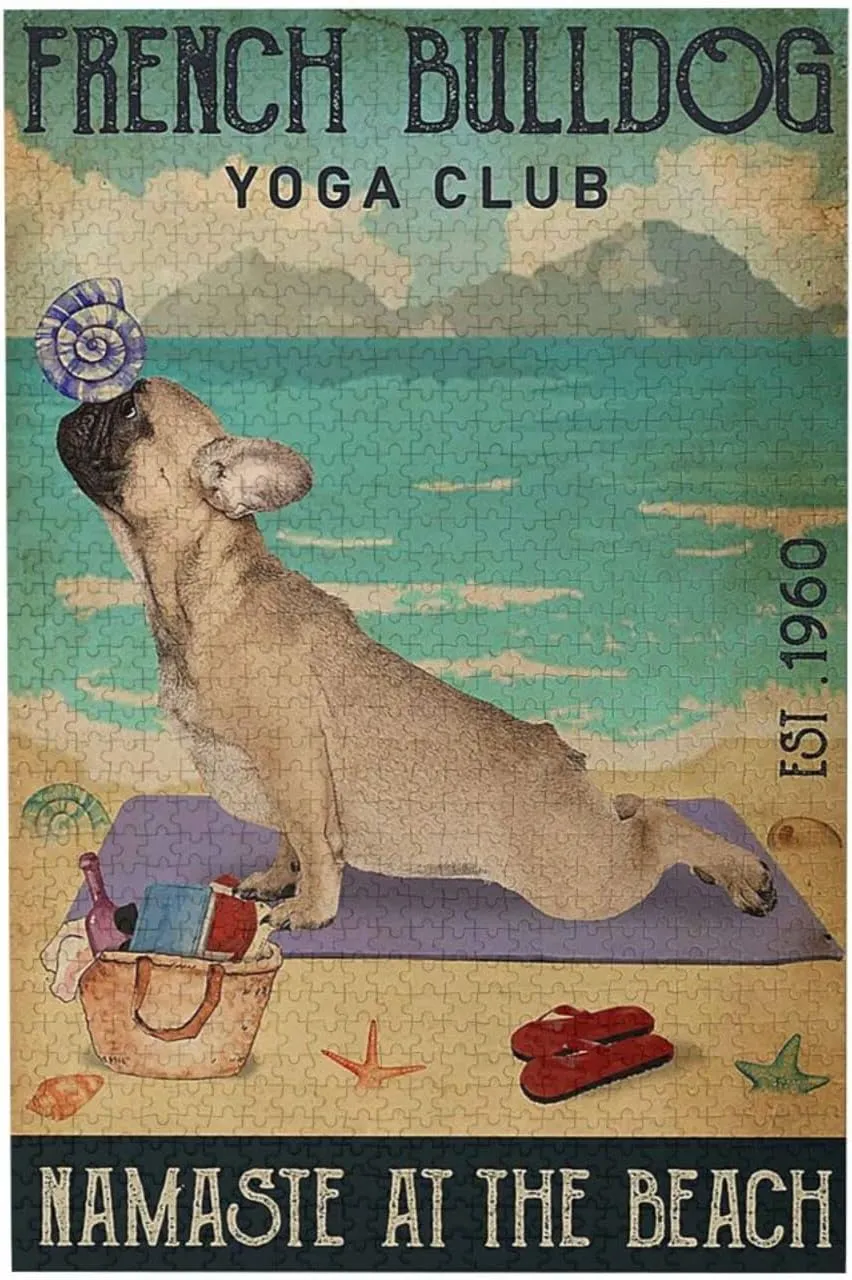 Adults fellowship cascara dormant base damper 1000 Piece, Adult Children Intellective Educational Toy DIY Home Decoration Beach Yoga Club French Bulldog Jigsaw Puzzles for 