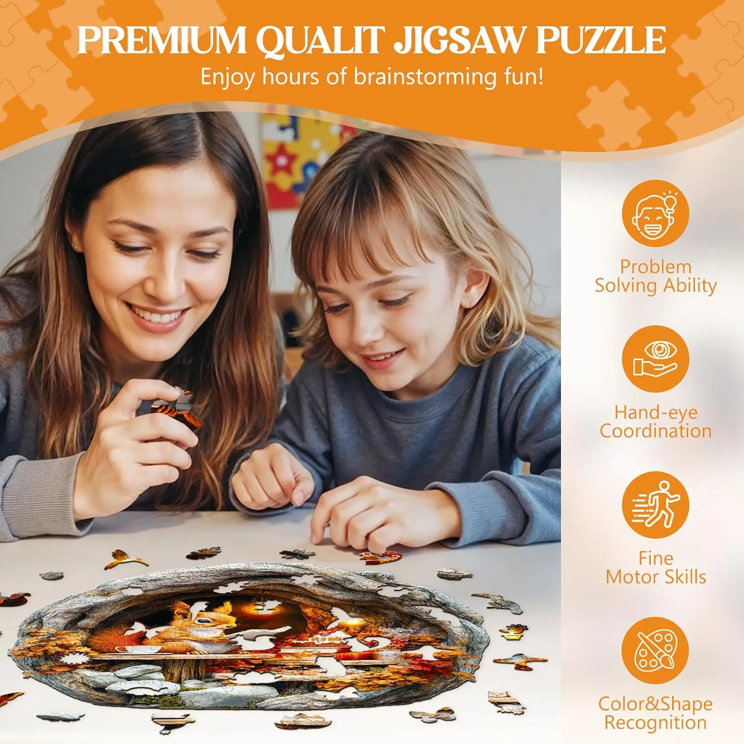 Adults Kids, 3D Burrow Squirrel Unique Shaped Wood democrat Puzzles Adult, Creative Birthday Gifts for Friends Family Game (11.4 * 11.2in 200pcs) Wooden Puzzles for Adults, Wooden Jigsaw Puzzles for 