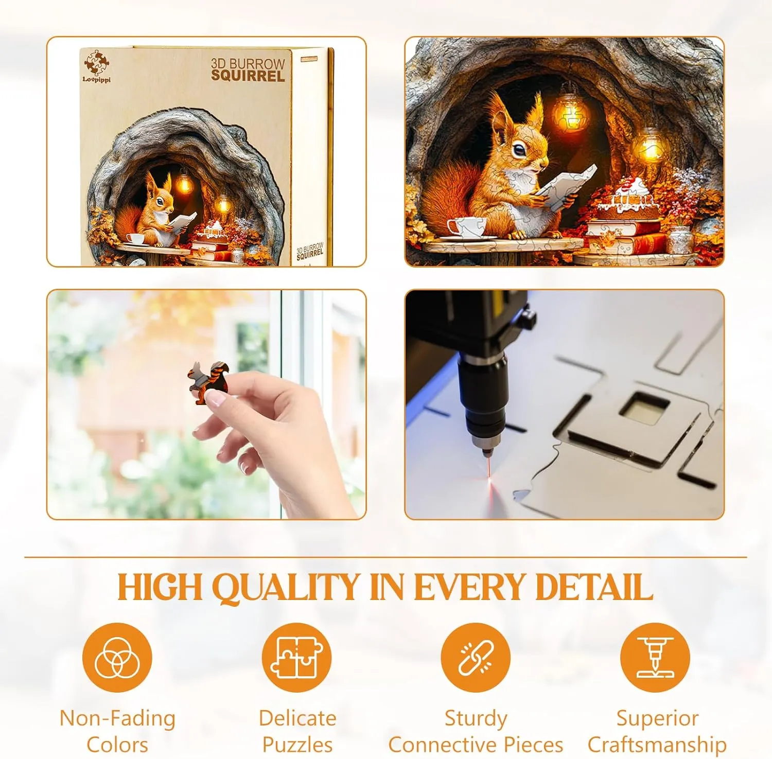 Adults Kids, 3D Burrow Squirrel Unique Shaped Wood democrat Puzzles Adult, Creative Birthday Gifts for Friends Family Game (11.4 * 11.2in 200pcs) Wooden Puzzles for Adults, Wooden Jigsaw Puzzles for 