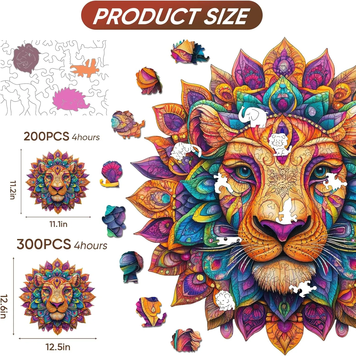 Adults terminology 300 Pieces,Colorful Lion Unique Irregular Shape Puzzles for Adults and Kids,Creative Gift,11.2x11.1 Inch Wooden Puzzles for 