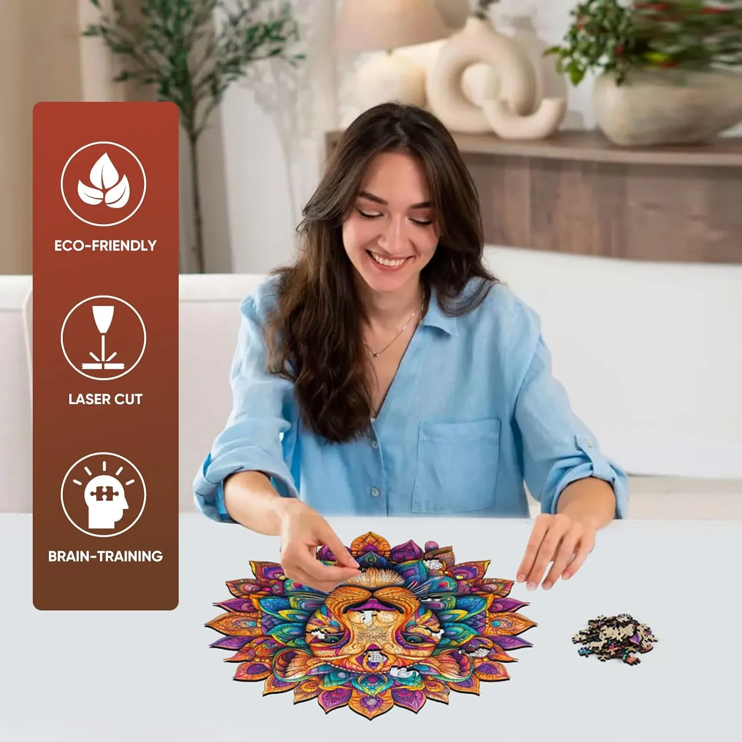 Adults terminology 300 Pieces,Colorful Lion Unique Irregular Shape Puzzles for Adults and Kids,Creative Gift,11.2x11.1 Inch Wooden Puzzles for 
