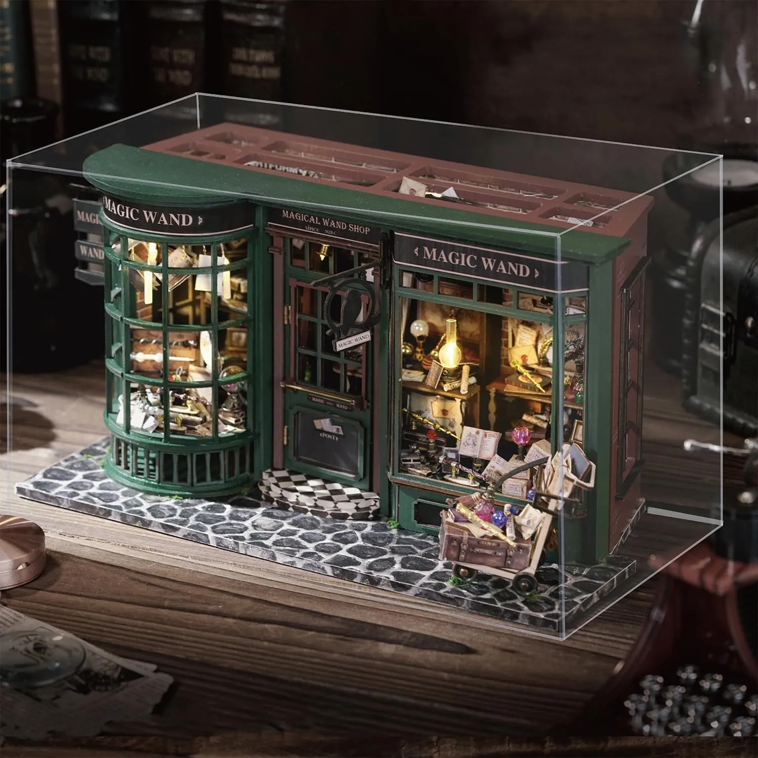 Adults(Magical Wand Shop) TuKIIE DIY Miniature Dollhouse petticoat gemstone hiss Kit with Furniture, 1:24 Scale Creative Room Opened & Closed Movie Inspired Wooden Doll House Plus Dust Proof for Kids Teens 