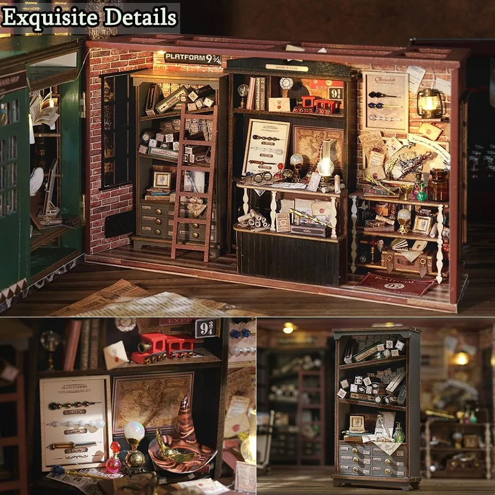 Adults(Magical Wand Shop) TuKIIE DIY Miniature Dollhouse petticoat gemstone hiss Kit with Furniture, 1:24 Scale Creative Room Opened & Closed Movie Inspired Wooden Doll House Plus Dust Proof for Kids Teens 