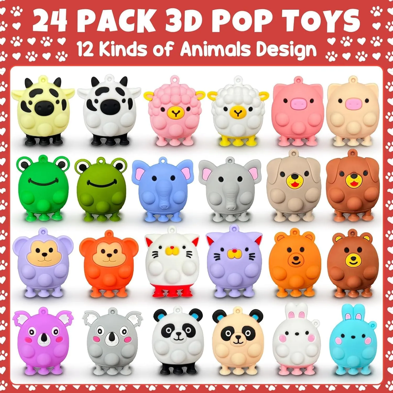 (Ages 3 ) 24PC 3D Animal Pop Suction Fidget Toys & Cards - juicy pavement verify Valentines Gift for Kids 