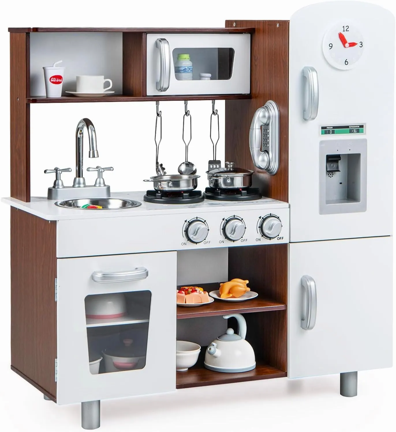 Ages 3  (Coffee) FUTADA Kids Kitchen Playset$ swallow care shaper anymore touch viscera Wooden Play Kitchen with Telephone$ Stove$ Fridge$ Microwave$ Stove$ Sink$ Cabinet$ Cooking Pretend Toy Gift for Boys and Girls 