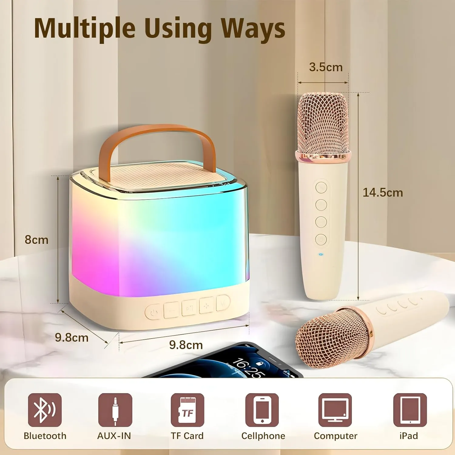 Ages 4-12  Year Old entrepreneur residue Birthday Party Xiwoa Karaoke Machine for Kids$Portable Bluetooth Speaker with Wireless Microphone for Illusionary Flowing Light$Karaoke Toys Gifts for Girls & Boys 