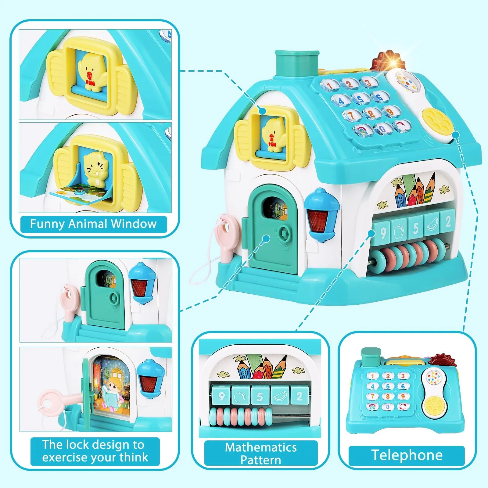 Aitbay Toys for 1  Year Old Boy Gifts: Baby Musical Toys 12-18 Months 8-in-1 Multi-Functional House - Educational Learning Toys for Toddlers Age 1-3 - First Birthday Gifts Boys Girls
