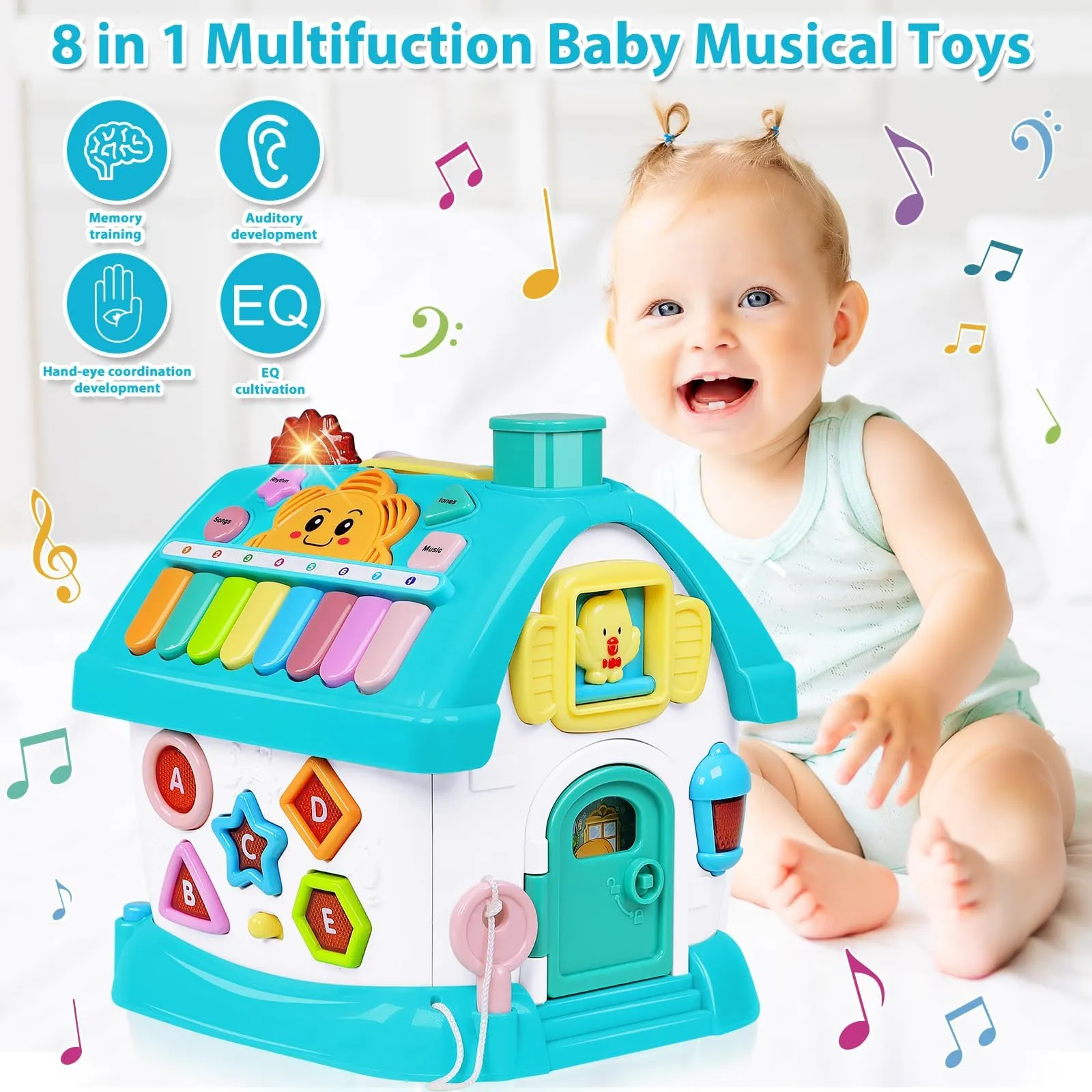 Aitbay Toys for 1  Year Old Boy Gifts: Baby Musical Toys 12-18 Months 8-in-1 Multi-Functional House - Educational Learning Toys for Toddlers Age 1-3 - First Birthday Gifts Boys Girls