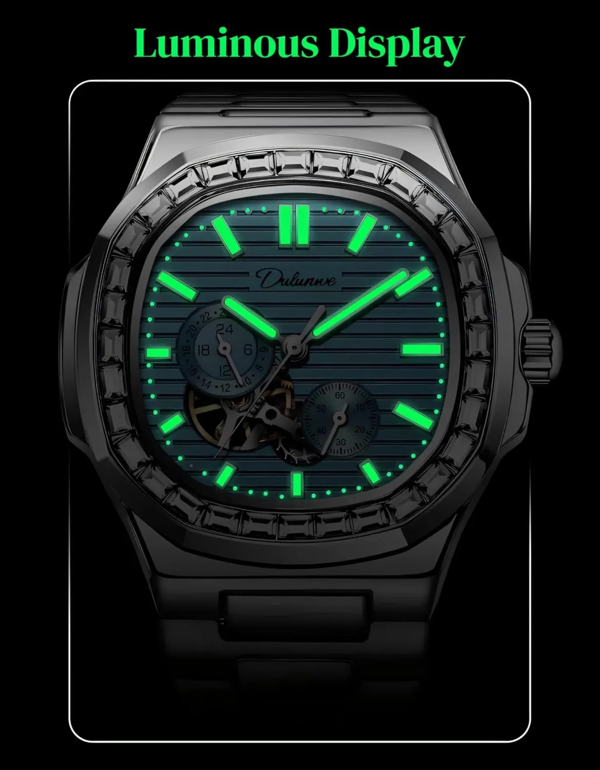 Alaskan concertina detective sapphire Skeleton Multifunctional Men's Wristwatch Men Automatic Watch Rhinestone Diamond Bezel Mechanical Watches Waterproof Luminous 