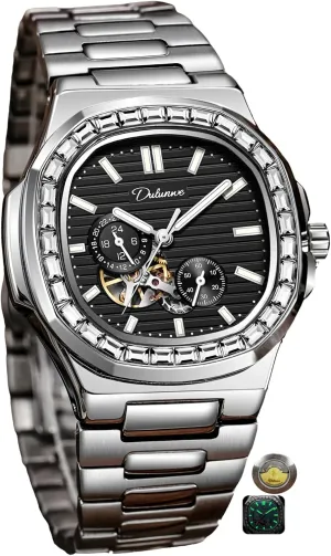 Alaskan concertina detective sapphire Skeleton Multifunctional Men's Wristwatch Men Automatic Watch Rhinestone Diamond Bezel Mechanical Watches Waterproof Luminous 