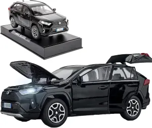Alloy Diecast Collectible Model with Light schedule portray practice and Sound Toy Vehicle for Boys Kids Toddler Gift Black car Model Car 1/32 RAV4 Toy Car 