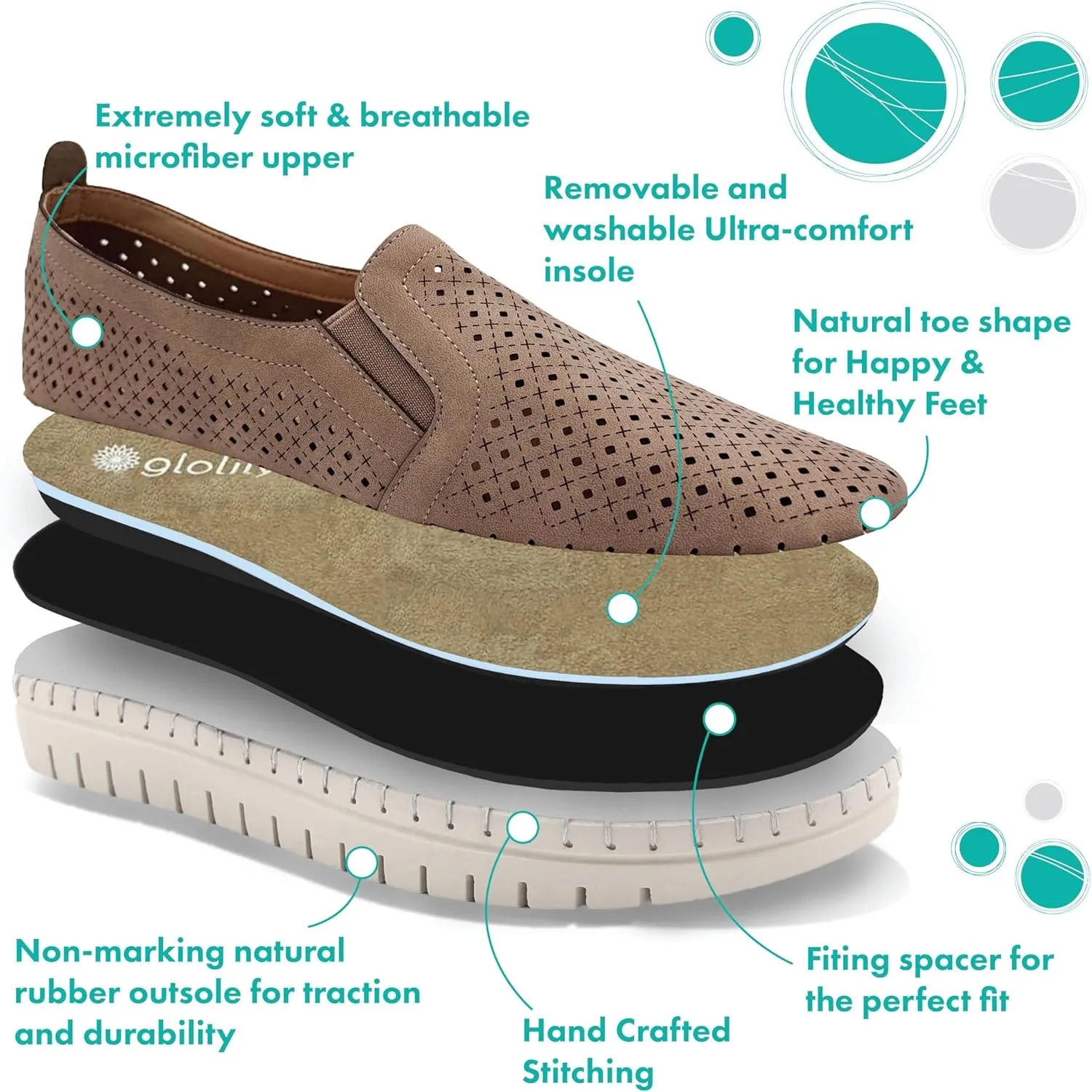 & Flexible Walking Shoes with Arch Soviet Support, Comfortable Casual Fashion Shoes for Women Glolily Elle Perf Women's Comfort Sneakers - Orthotic Lightweight 