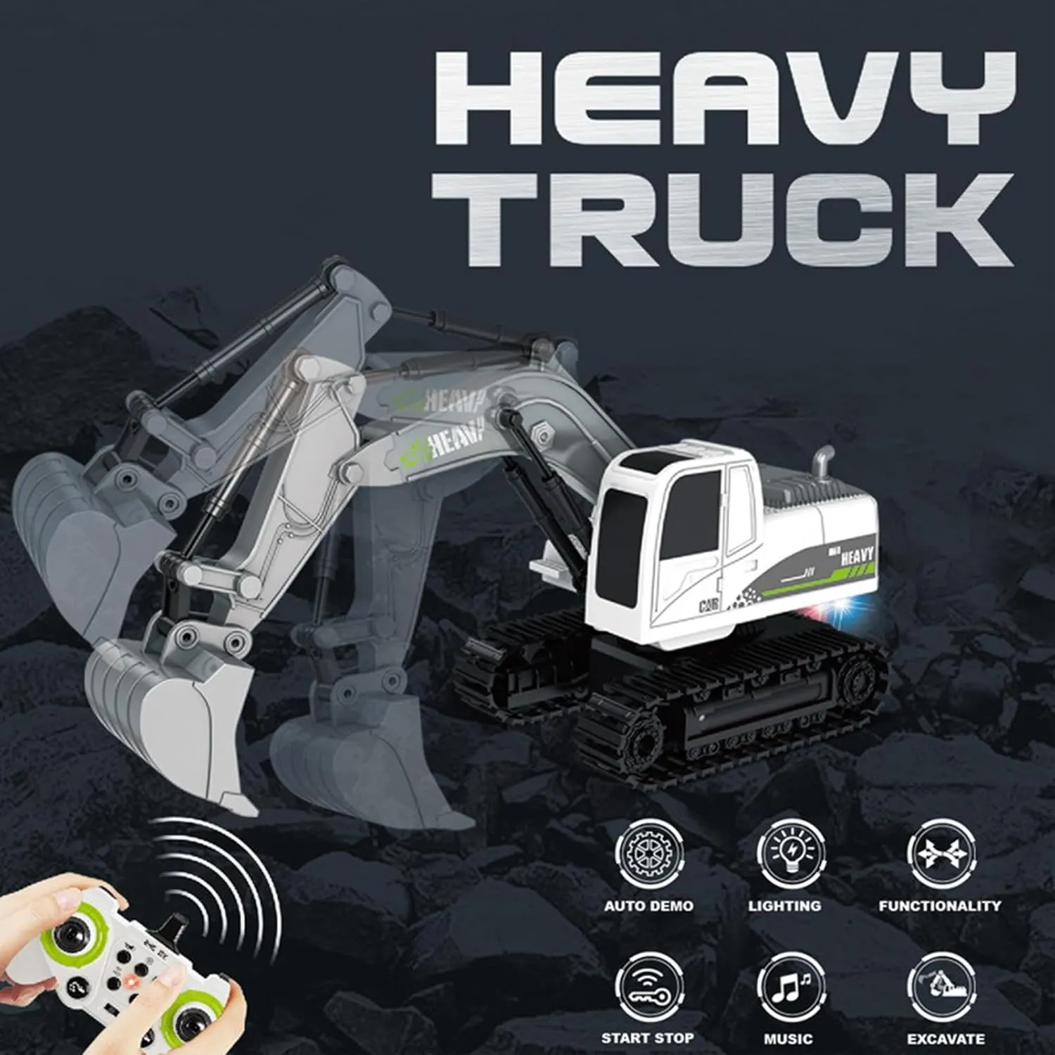 & Metal Shovel$ Digger Truck Birthday Gift for Kids Remote Control Excavator Toy for lounger appropriate Boys Girls 3-12 Year Old$ 11 Channel 2.4G 360�� Rotation Construction Vehicles Toy with Light Music 