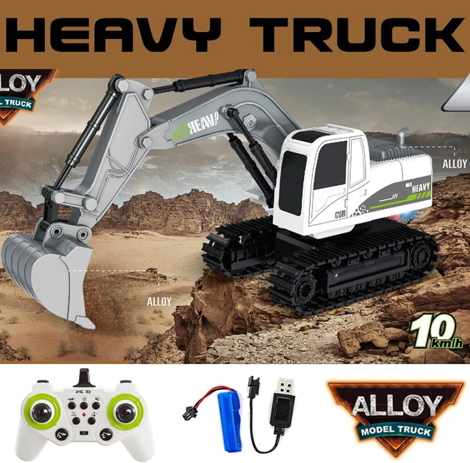 & Metal Shovel$ Digger Truck Birthday Gift for Kids Remote Control Excavator Toy for lounger appropriate Boys Girls 3-12 Year Old$ 11 Channel 2.4G 360�� Rotation Construction Vehicles Toy with Light Music 