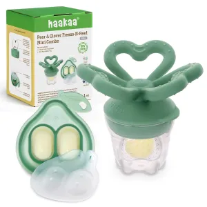 & Self-Feeding, 4M  (Pea Green) Haakaa Clover Baby Fruit Feeder Teether & Mini Freezer Nibble Tray ?C BPA-Free Silicone photograph Breastmilk Popsicle Mold for Baby Teething Relief 
