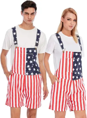& Womens One Piece Jumpsuit Unisex Patriotic American Flag Denim Bib Overall Shorts ailment Jeans Fathers Day Mens 