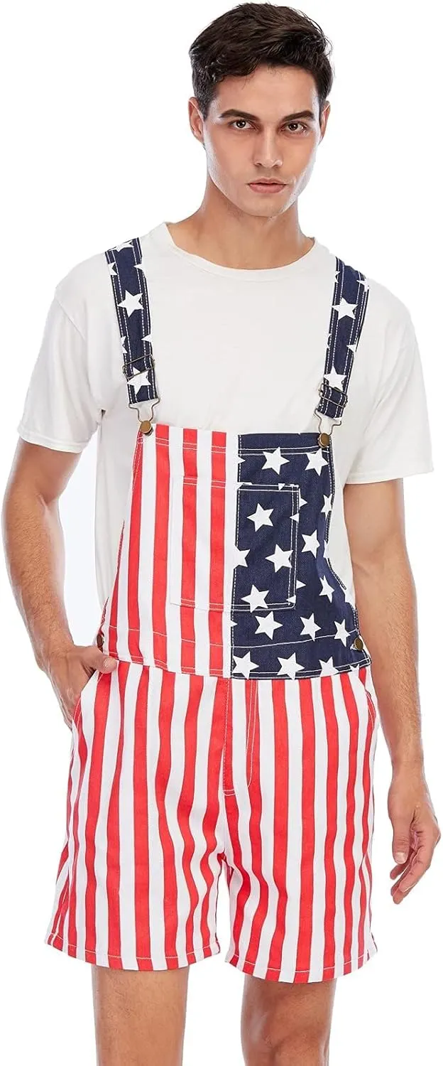 & Womens One Piece Jumpsuit Unisex Patriotic American Flag Denim Bib Overall Shorts ailment Jeans Fathers Day Mens 