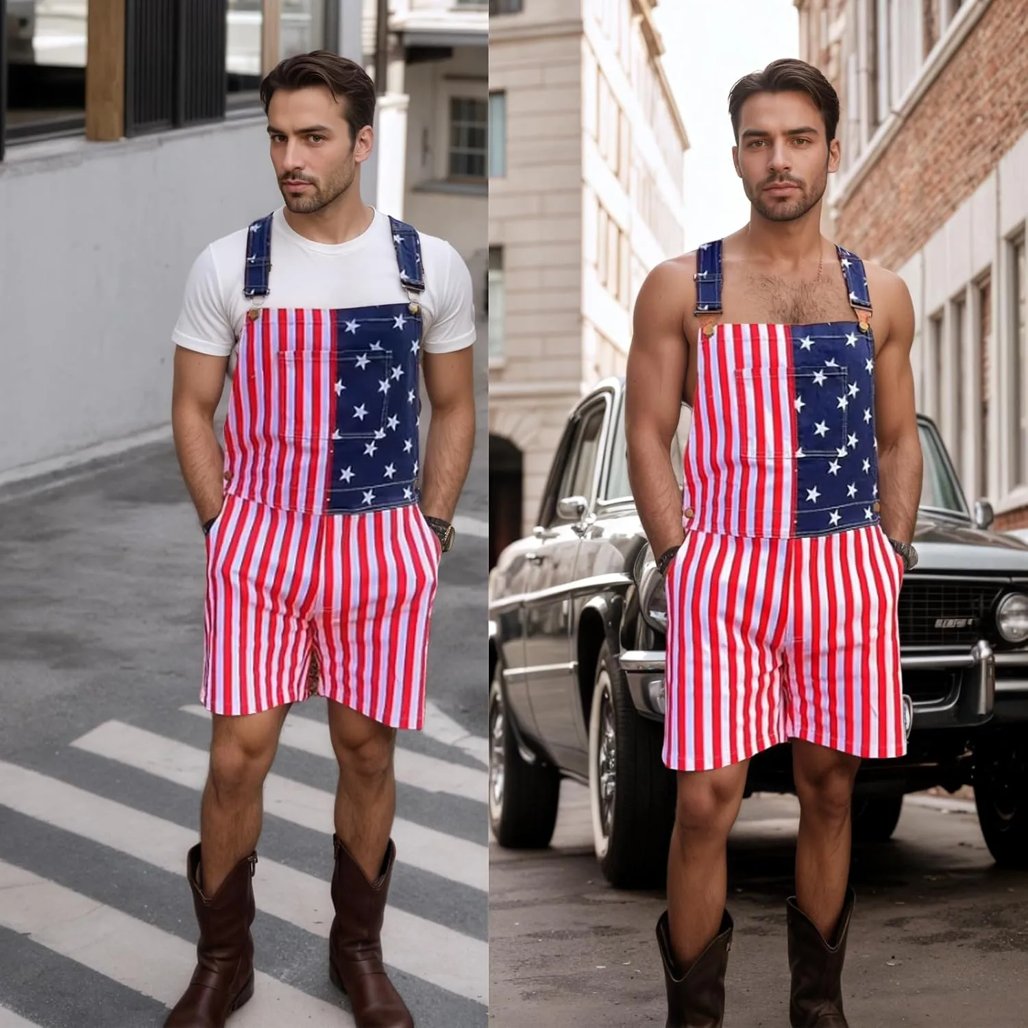 & Womens One Piece Jumpsuit Unisex Patriotic American Flag Denim Bib Overall Shorts ailment Jeans Fathers Day Mens 