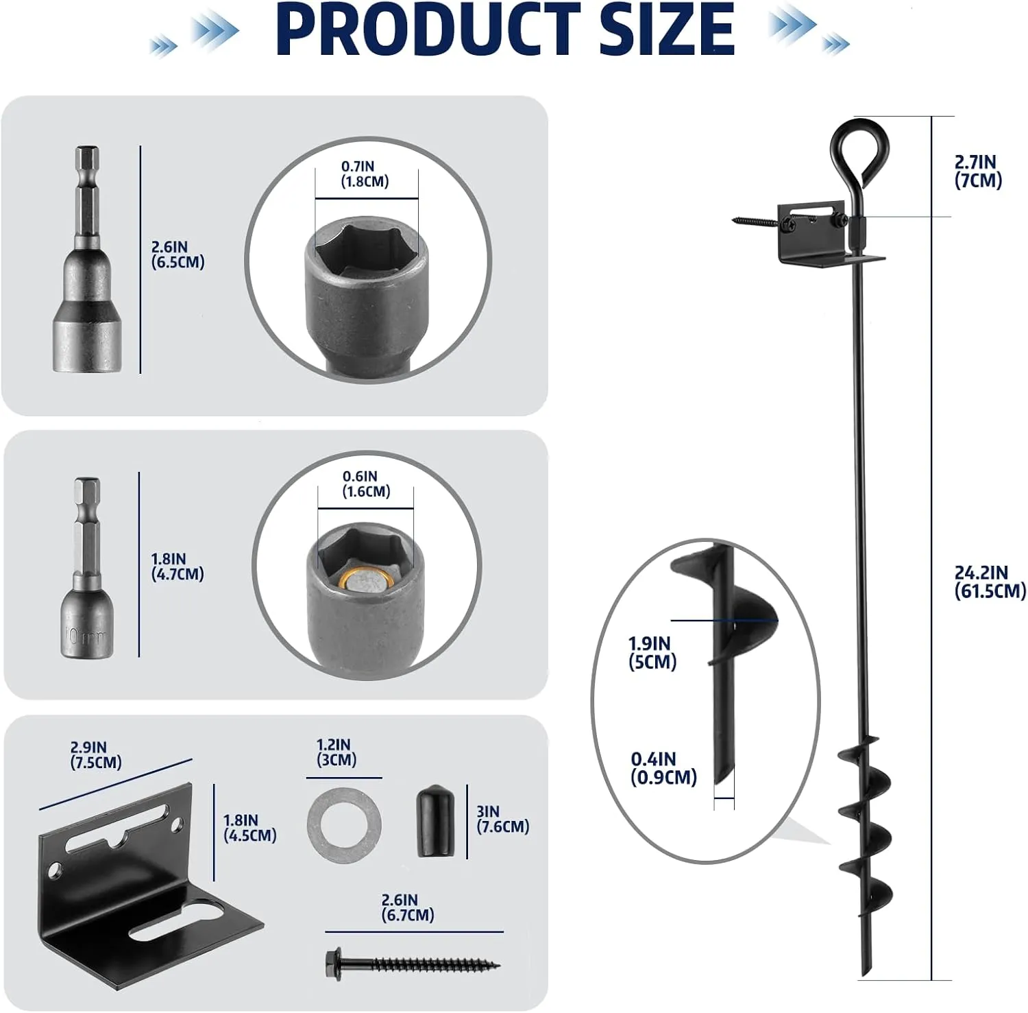 Anchor Kits Set of 4 for Storage Shed$ Swing$ Trampoline$ Tent (Black-4pk) MIXXIDEA 24 in Mobile Home Anchors$ Metal economic transmit scene firmly foliage adobe Ground Anchor Screw in$ Heavy-Duty Earth Anchors with Adapter for Drill$ 