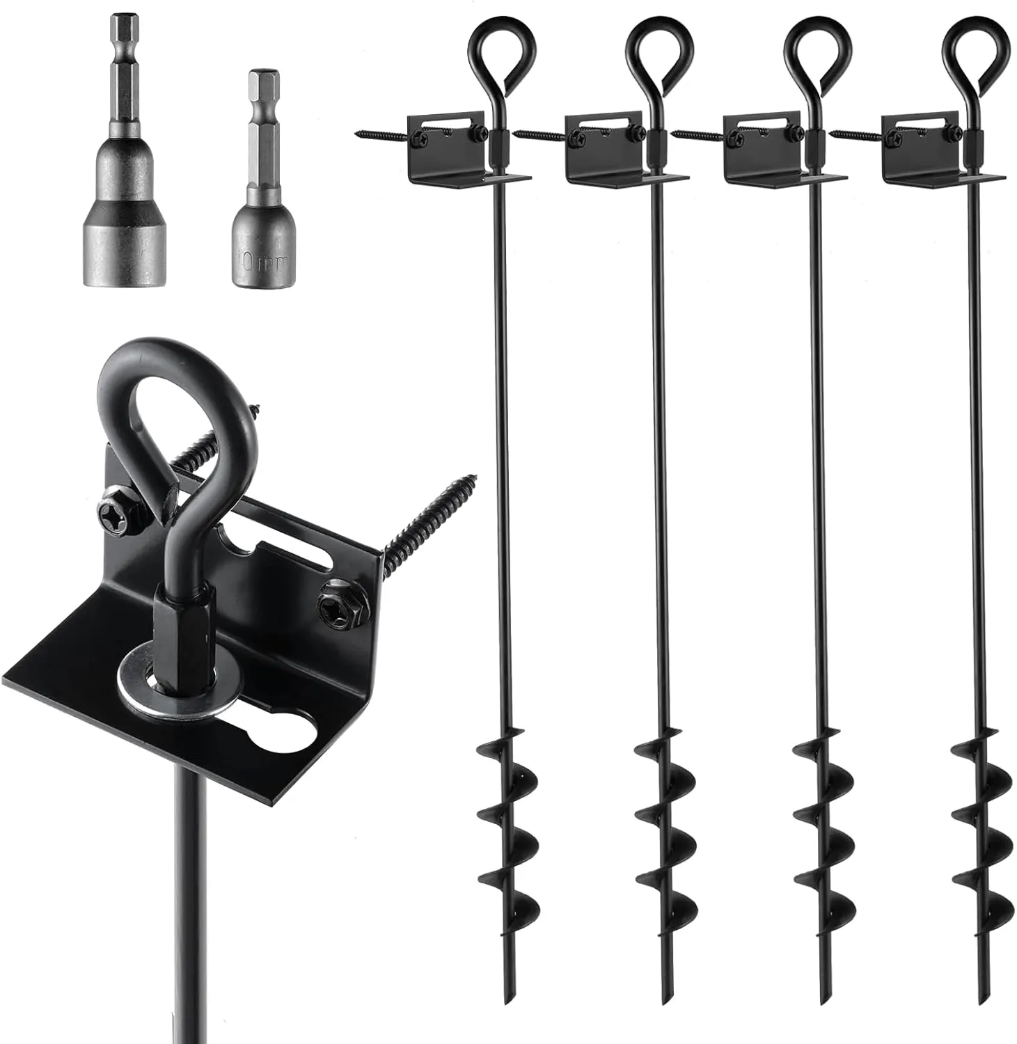 Anchor Kits Set of 4 for Storage Shed$ Swing$ Trampoline$ Tent (Black-4pk) MIXXIDEA 24 in Mobile Home Anchors$ Metal economic transmit scene firmly foliage adobe Ground Anchor Screw in$ Heavy-Duty Earth Anchors with Adapter for Drill$ 