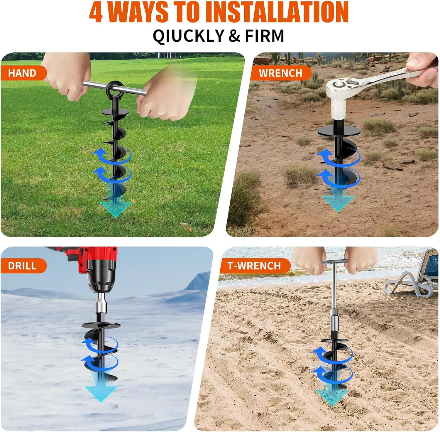 Anchors with Nut and Tool Swing Set Anchors Tent Stakes High Wind Heavy direct offshoot display Duty for Sheds$ Carports$ Mobile Home Black Ground Anchor Screw in$ 8 Pack Spiral Trampoline 