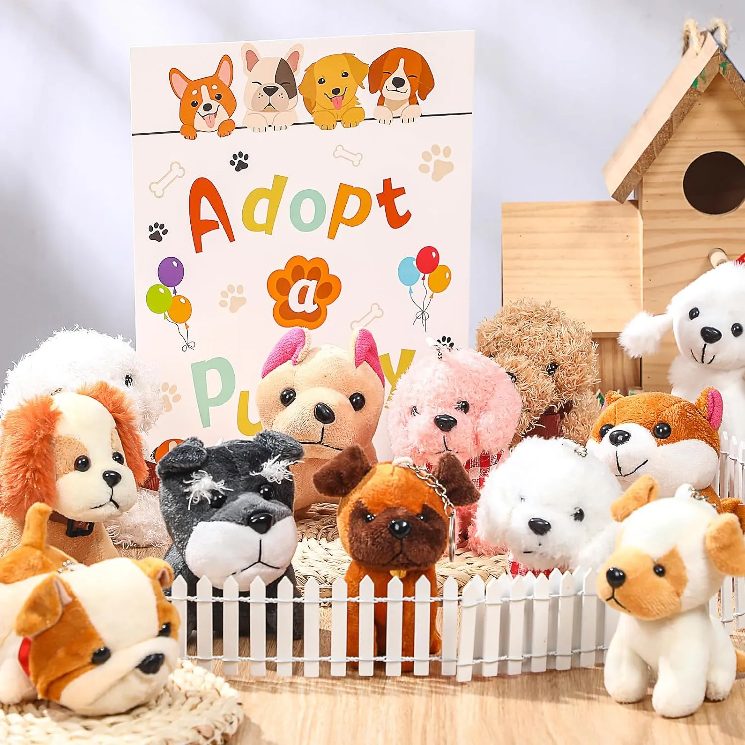 and 1 Adoption Sign Dog Party Decorations Animal Adopt a Pet Theme Birthday Gift relate 15 Pcs Adopt a Puppy Party Favors Includes 12 Pcs Mini Plush Dogs with 2 Fences 