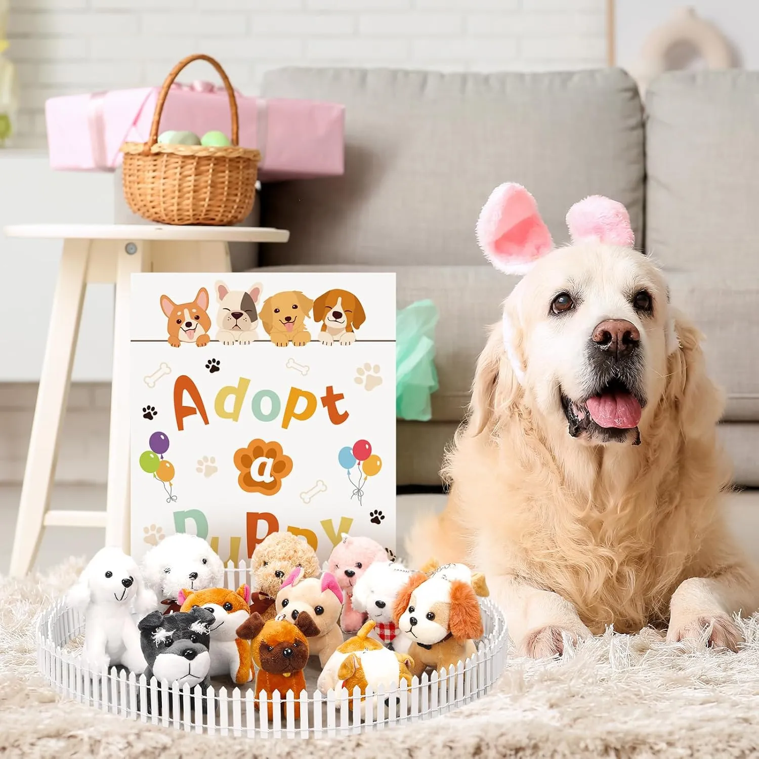 and 1 Adoption Sign Dog Party Decorations Animal Adopt a Pet Theme Birthday Gift relate 15 Pcs Adopt a Puppy Party Favors Includes 12 Pcs Mini Plush Dogs with 2 Fences 
