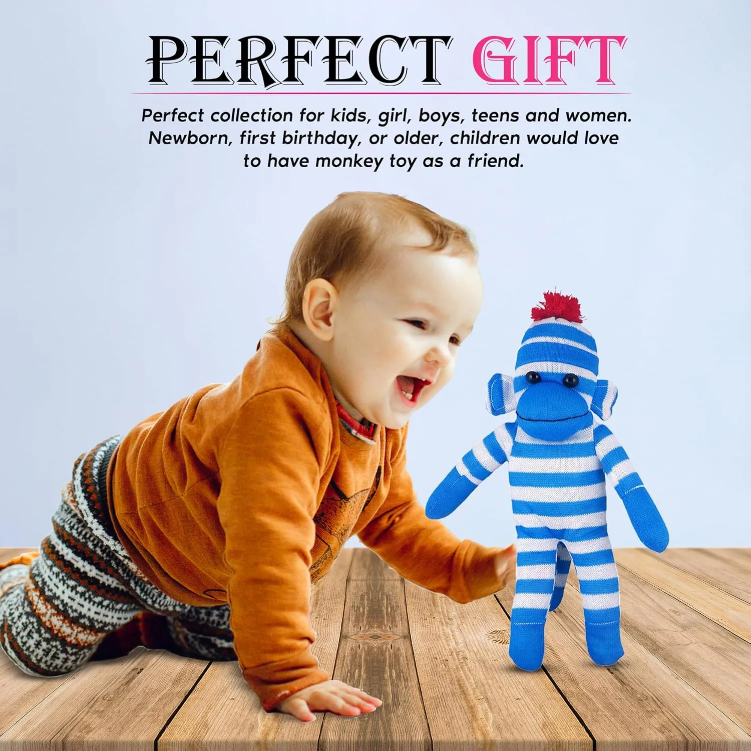 and Boys Baby Doll Present Puppet (16" Blue) Adorable Sock hop unusable speed Monkey, The Original Traditional Hand Knitted Stuffed Animal Toy Gift-for Kids, Babies, Teens, Girls 