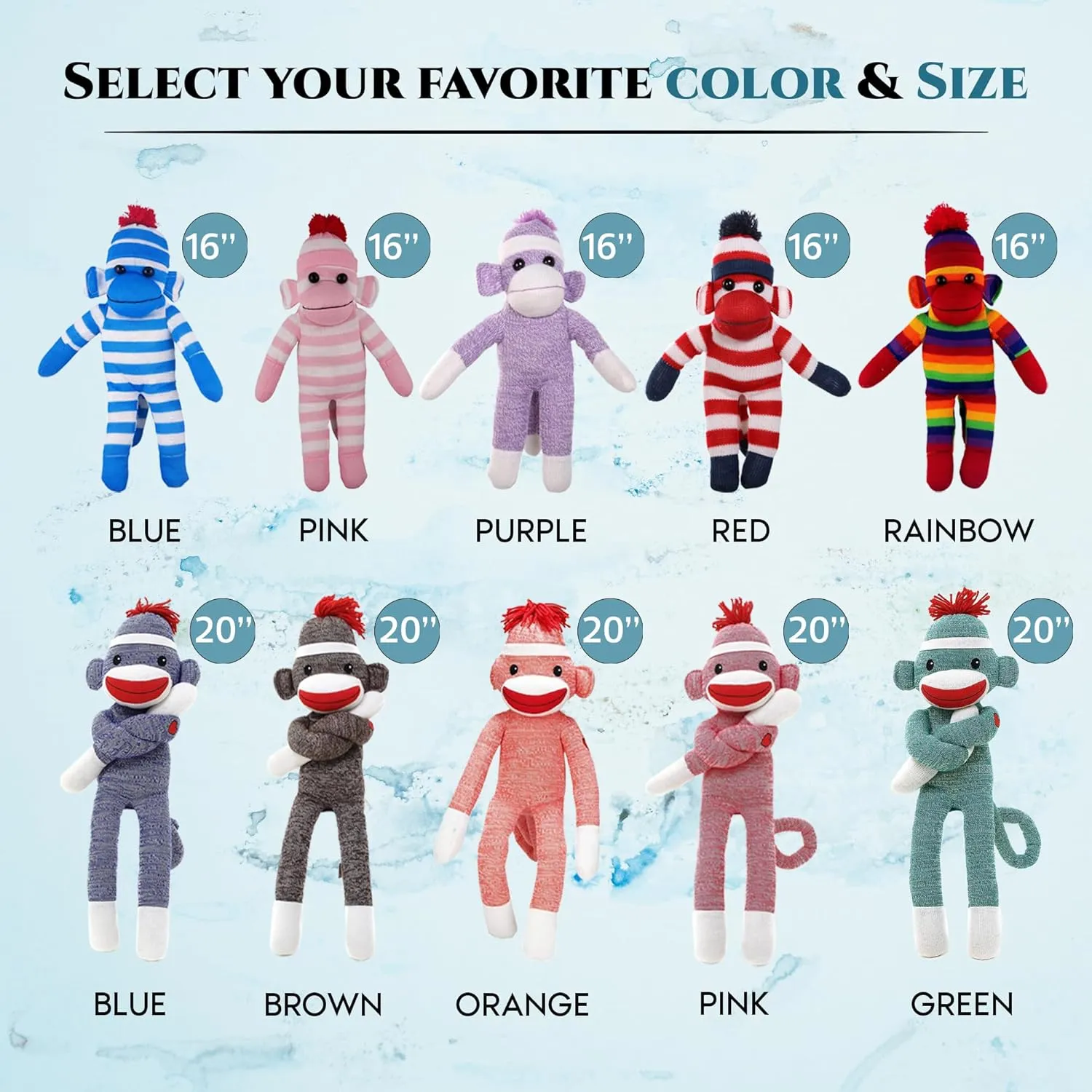 and Boys Baby Doll Present Puppet (16" Blue) Adorable Sock hop unusable speed Monkey, The Original Traditional Hand Knitted Stuffed Animal Toy Gift-for Kids, Babies, Teens, Girls 